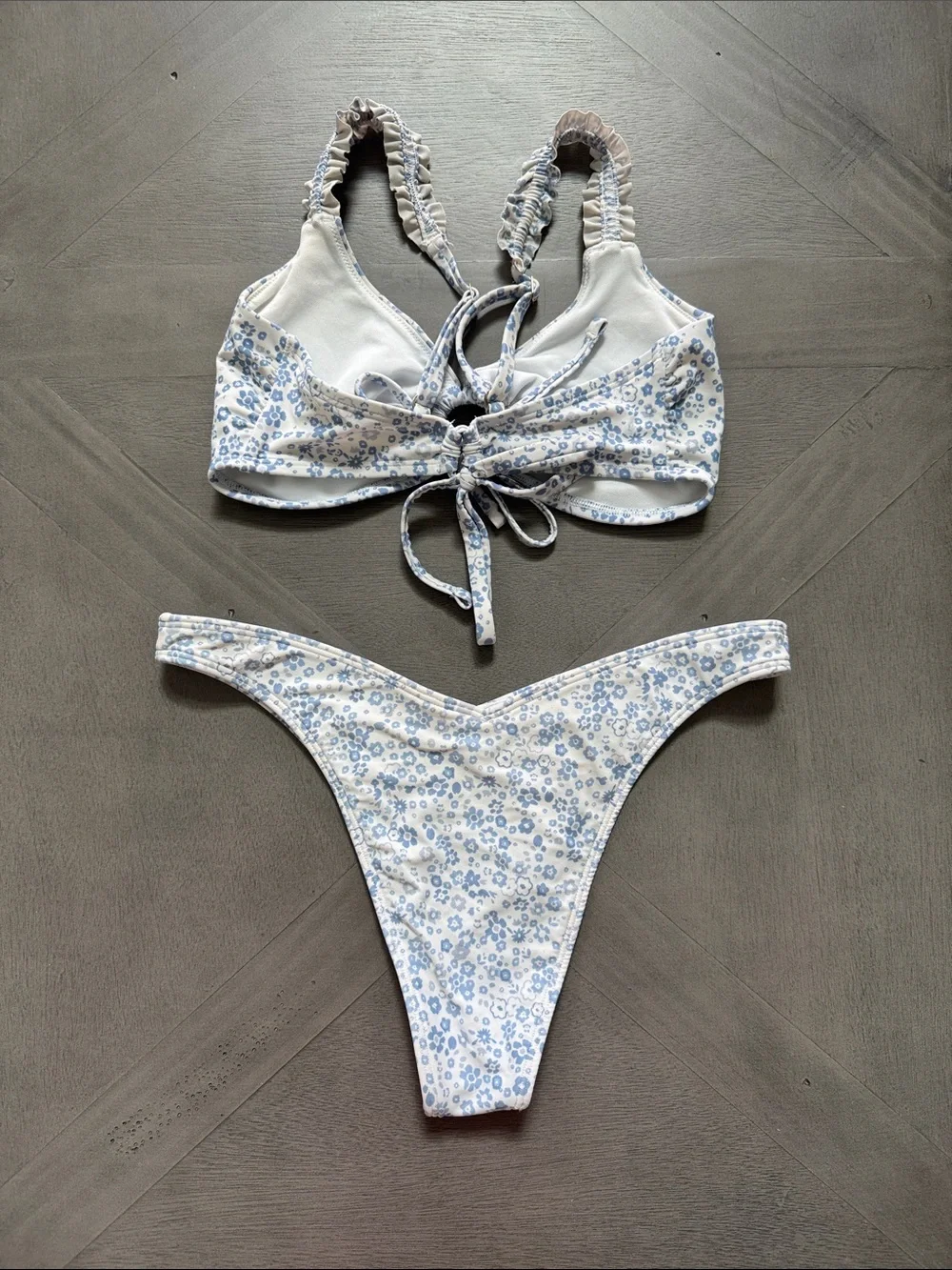 Hollister White & Light Blue Floral Ruffle Strap Bikini Set - Picture 2 of 2